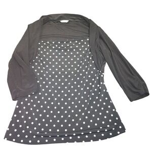 Studio Y Polka Dot Tunic‎ Top 3/4 Sleeve Blouse Career Casual